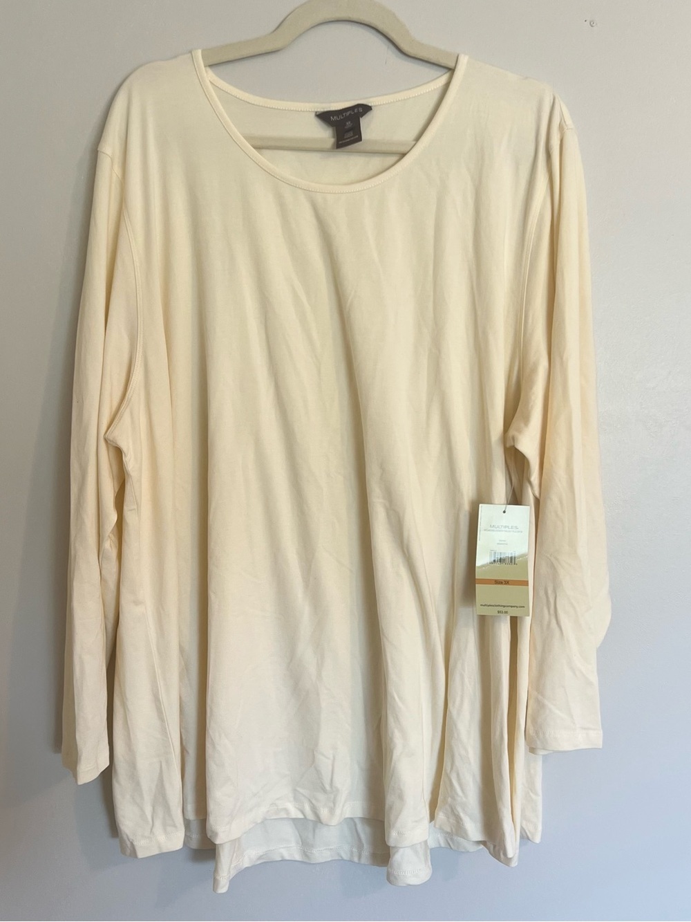 Multiples Butter Pale Yellow Long Sleeve Scoop Neck Tee